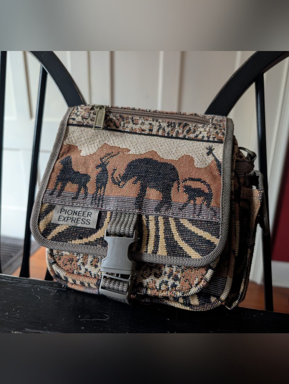 Vintage 90s Y2K Safari Tapestry Crossbody Multi-pocket Utility Bag Gorpcore